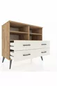 Commode Hyperion 4 étagères 4 tiroirs Pin-Pin/Marbre blanc