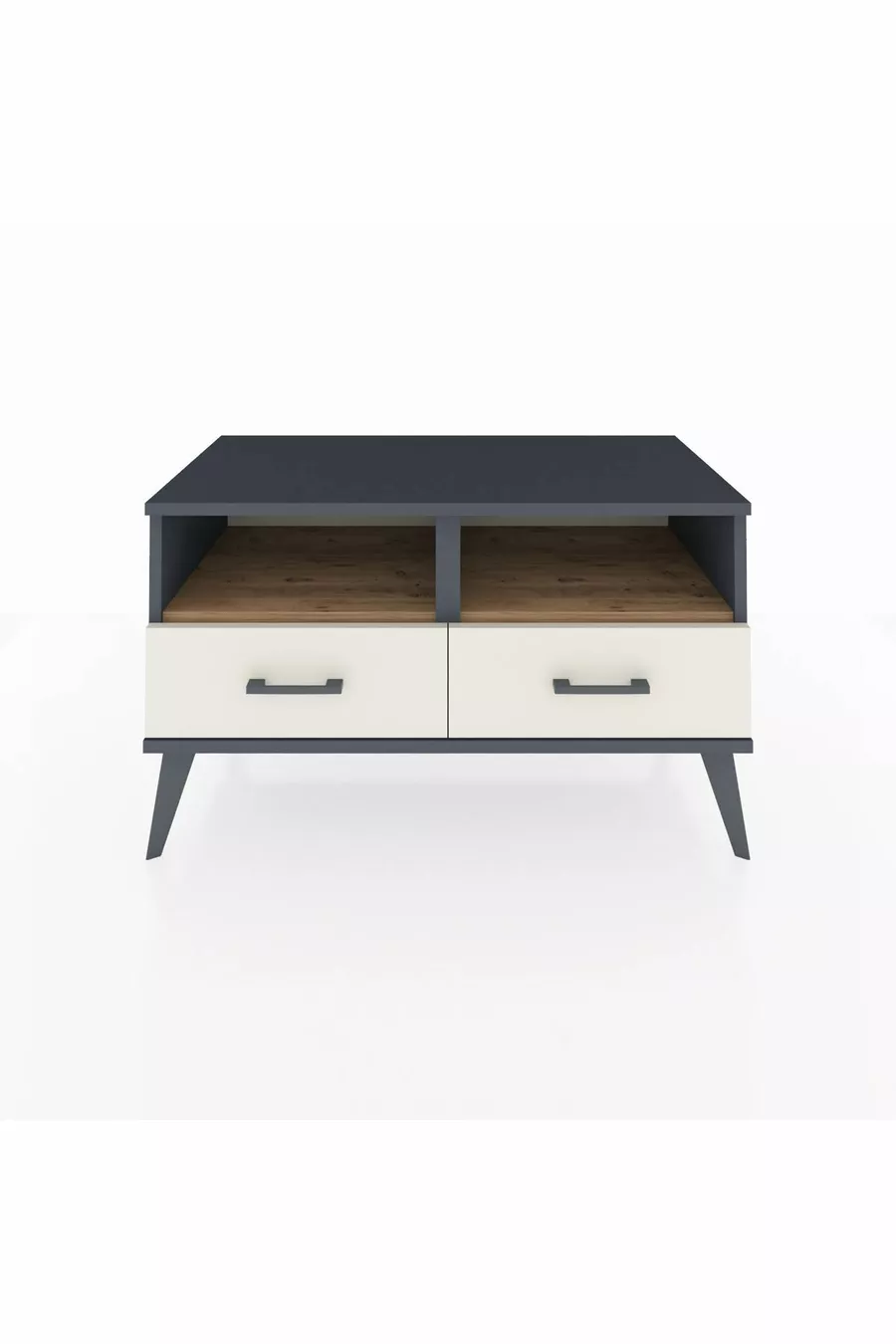 Commode Hyperion 2 étagères 2 tiroirs Anthracite-Pin/Pierre de Lune