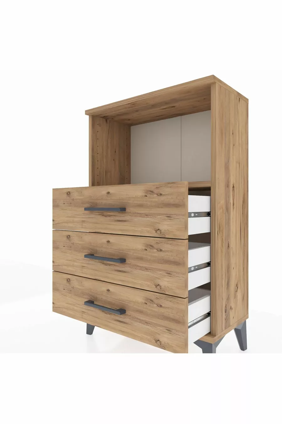 Table de chevet Arges avec une étagère et 3 tiroirs en pin
