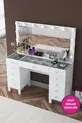 Rani Coiffeuse de Coulisses avec Miroir et Lumières Hollywood, Organisateur de Bijoux avec Tiroirs, Blanc