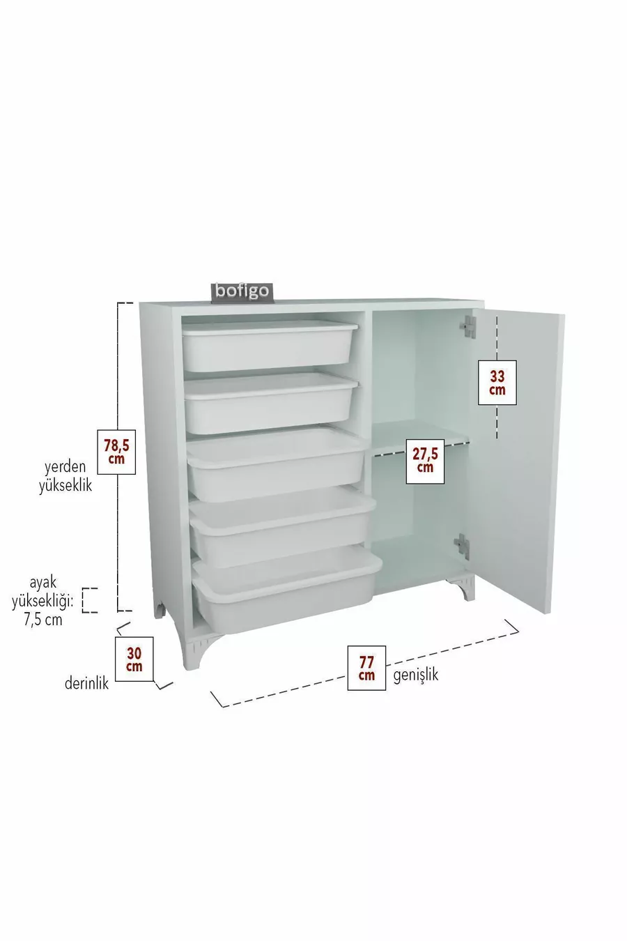 Armoire à 5 paniers, armoire polyvalente, armoire à jouets Kayra blanche