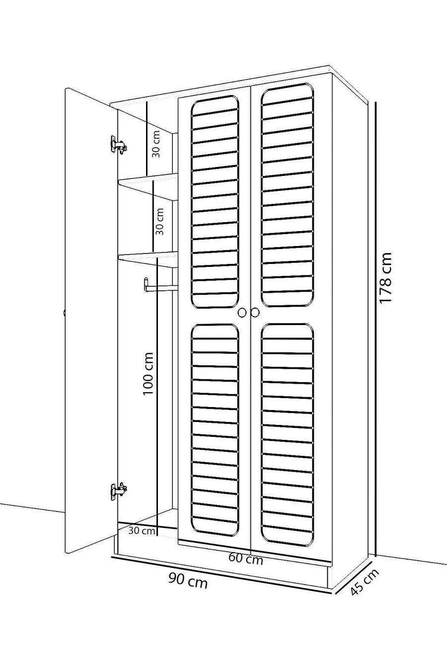 Armoire à vêtements Fuga 3 portes - Corps anthracite, portes en noyer
