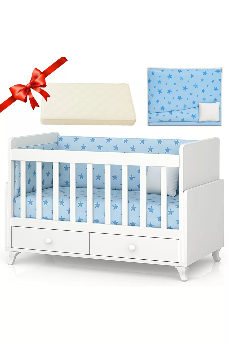 Petit berceau bercé pour bébé avec lit et ensemble de sommeil bleu, cadeau