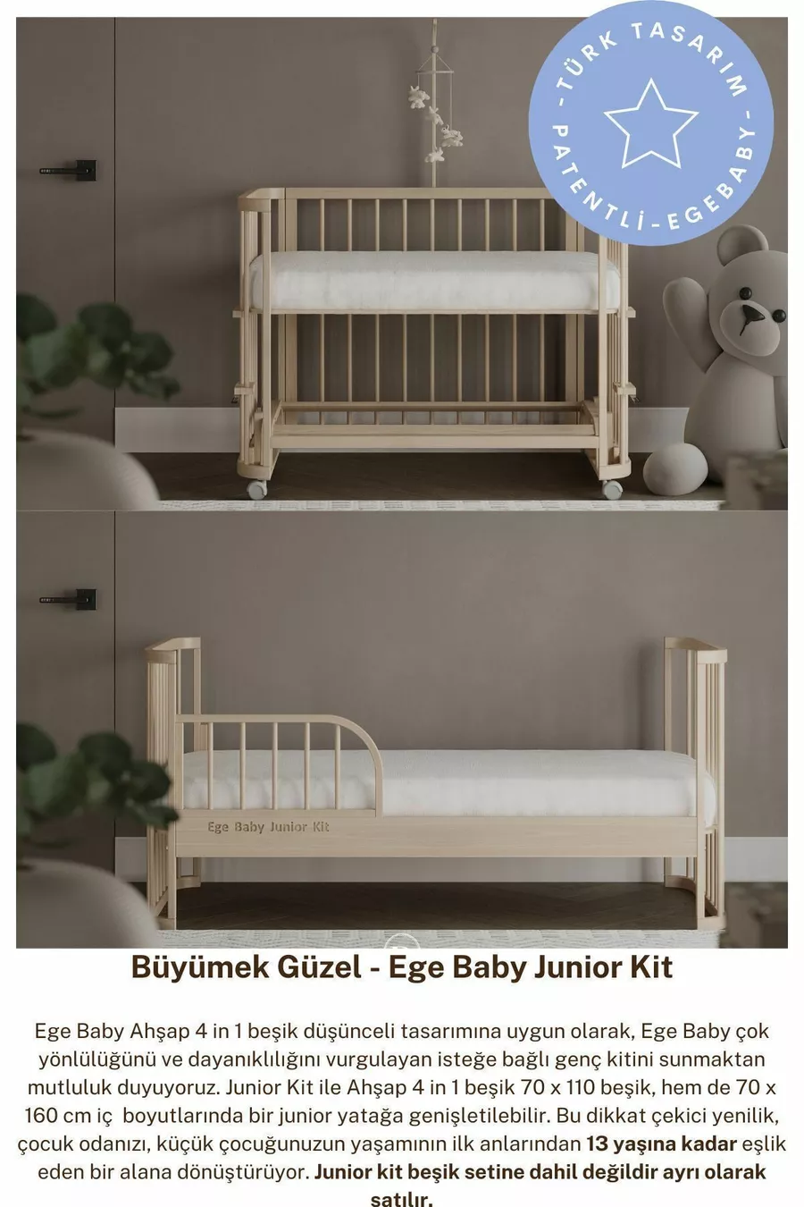 Ensemble de Berceau en Bois Naturel (BL) X - lit pour maman, lit, parc de jeu, lit junior Montessori