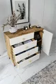 Commode moderne simple à 4 tiroirs et 1 porte, couleur écru et noyer