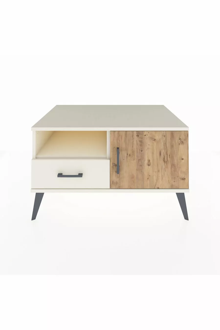 Commode Kronos avec 2 étagères, 1 tiroir et 1 porte, couleur Pierre de lune/Pin