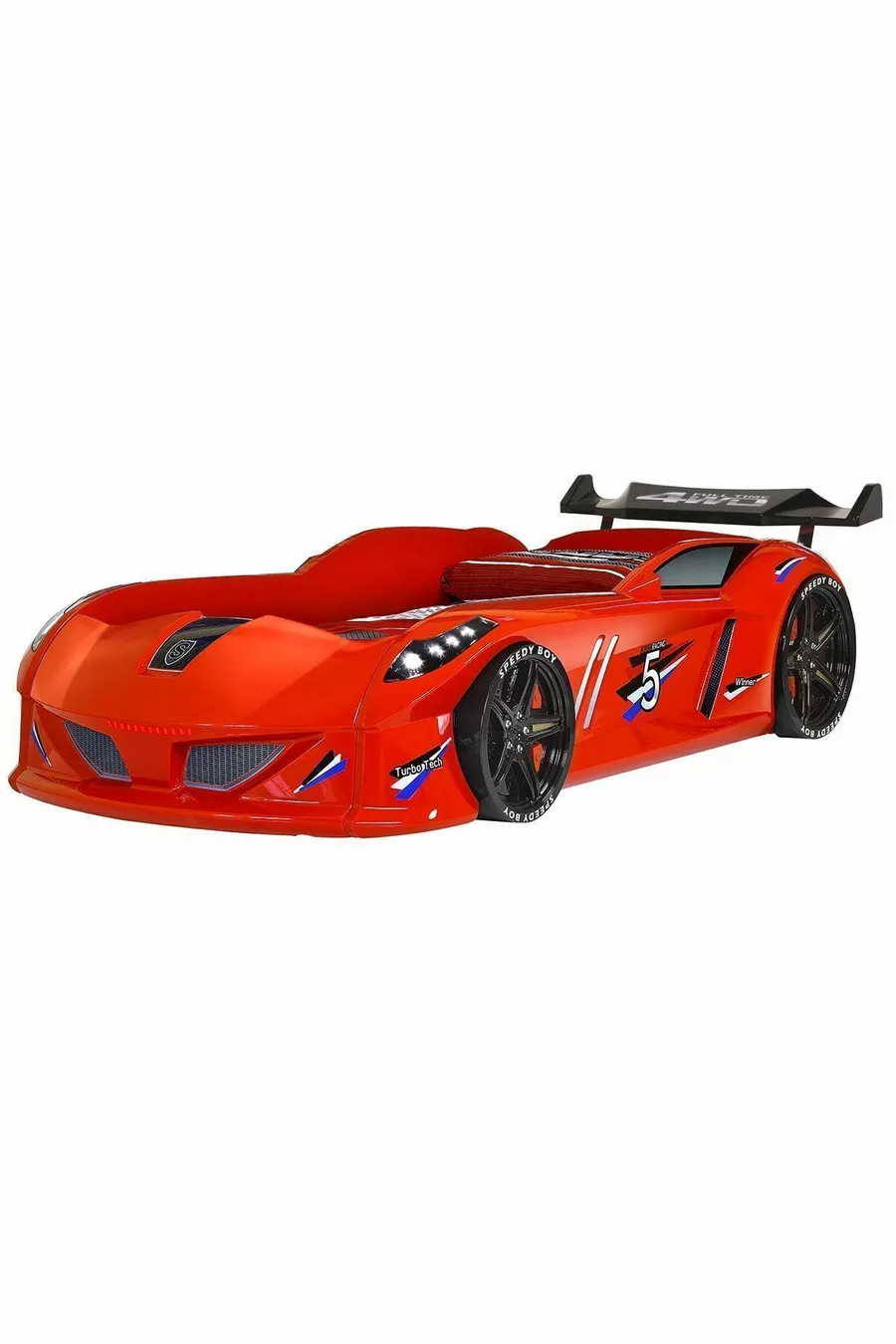 Chambre d'enfant - Lit voiture avec pare-vent Jaguar - Armoire 3 portes, commode - Rouge