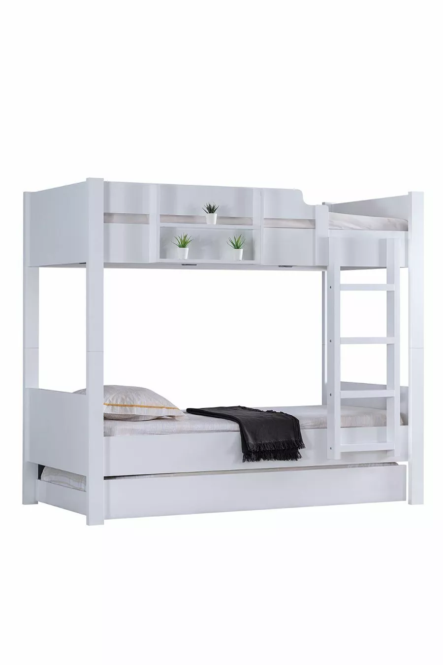 Lits superposés, lits superposés modulables en Asie avec armoire à deux portes, blanc, 2 matelas confort