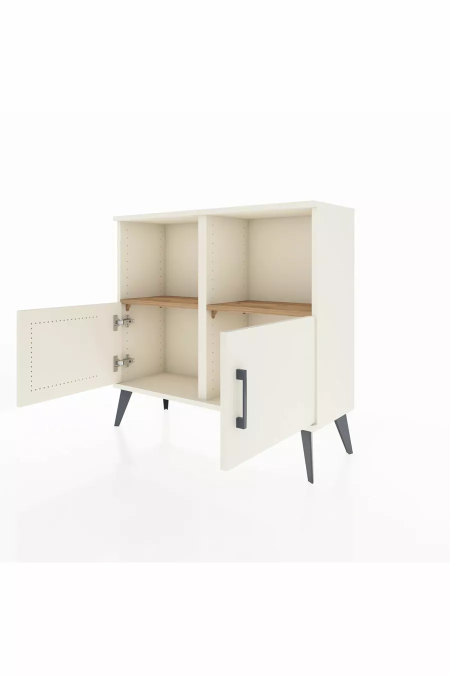 Commode Arges à 2 étagères et 2 portes, Pierre de lune / Pin