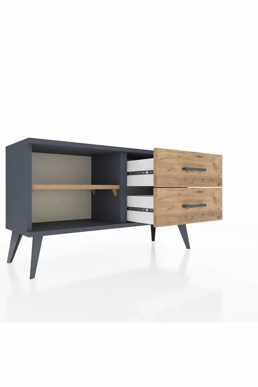 Commode Arges à une étagère et 2 tiroirs Anthracite-Pin