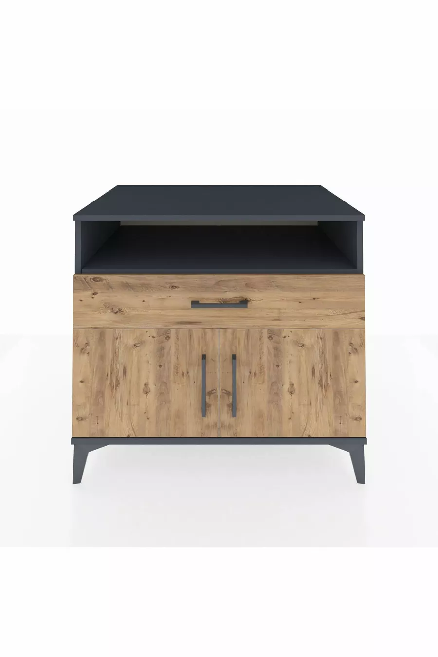 Commode Kronos avec 2 étagères, 1 tiroir et 2 portes, Anthracite-Sapin