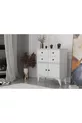 Commode blanche à pieds, deux portes, quatre tiroirs, sans baguette