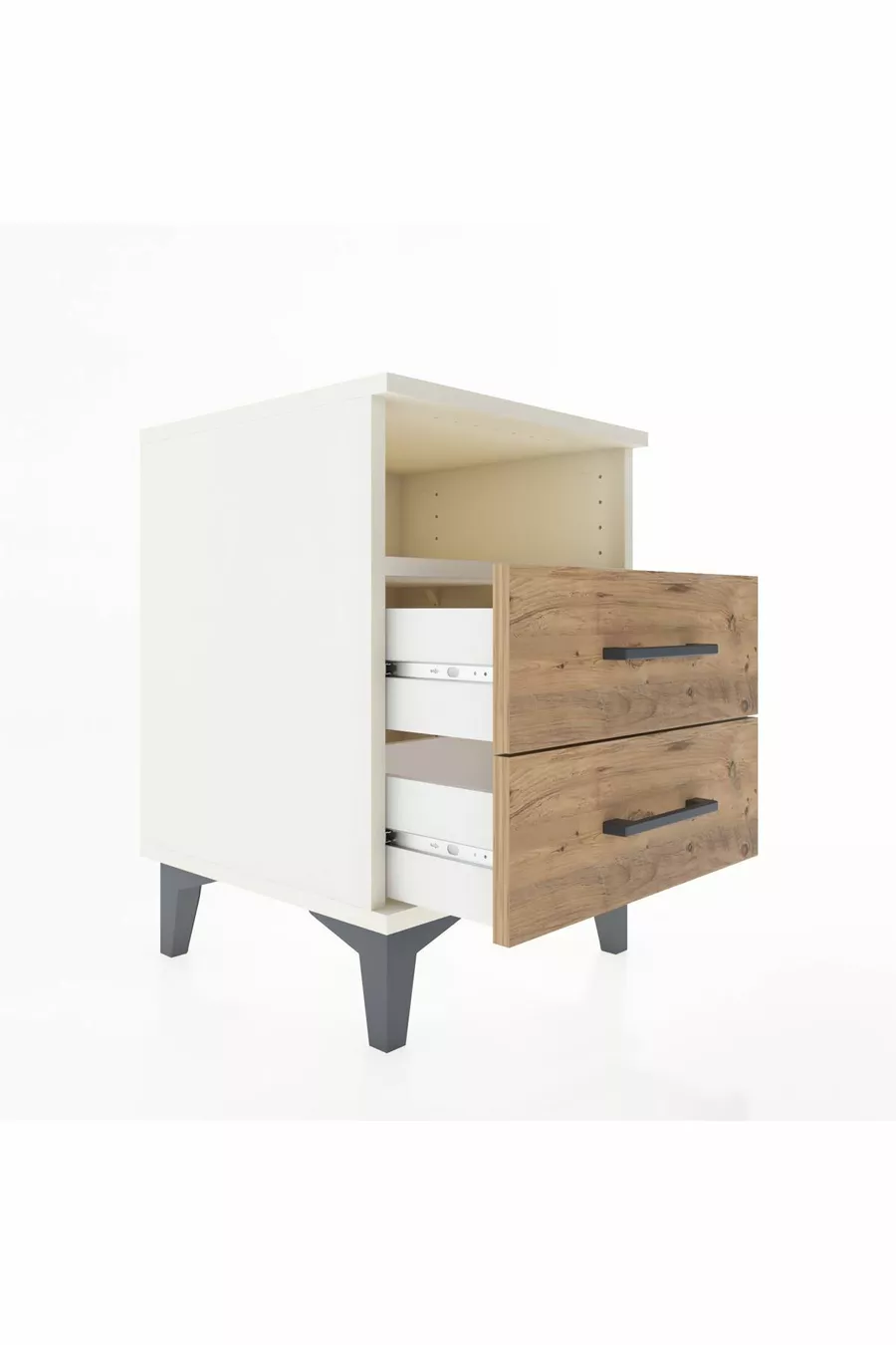 Commode Hyperion à une étagère et 2 tiroirs, Pierre de lune-Pin