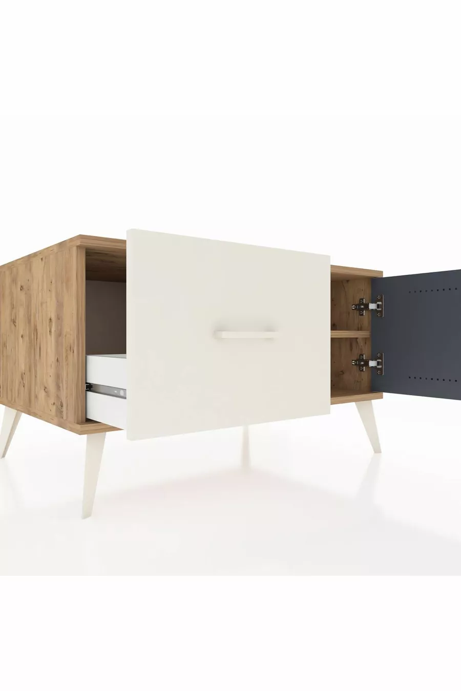 Commode Kronos avec une étagère, un tiroir et une porte, pin-anthracite/pierre de lune