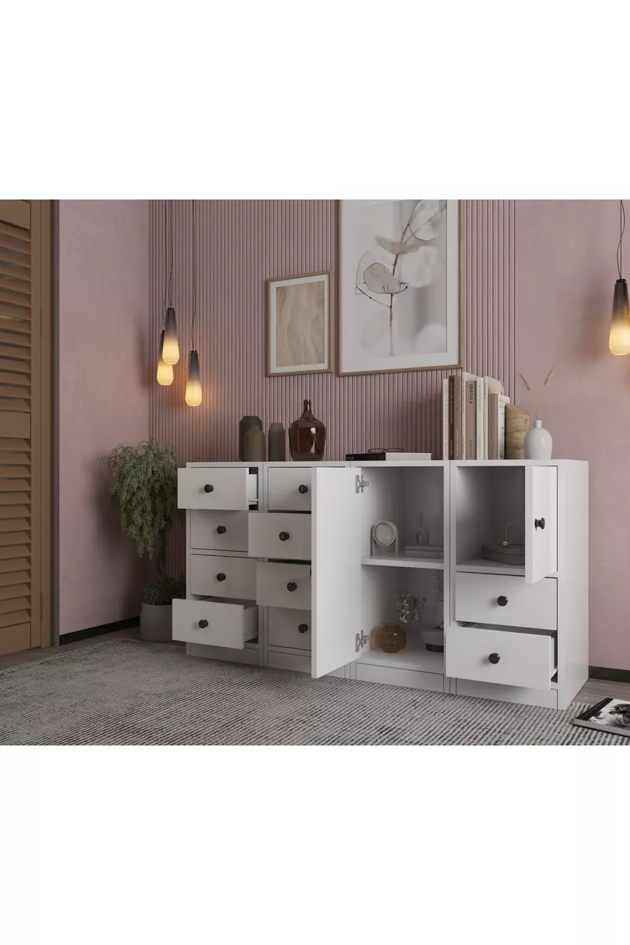 Commode avec tiroirs et armoire blanche Cm -Ç