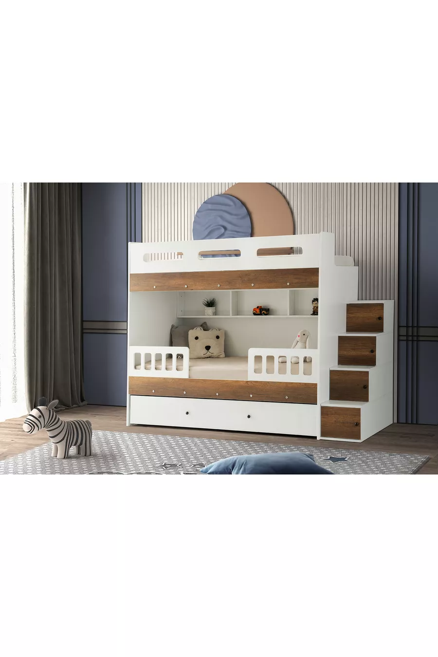 Lit superposé Berlin / MDF à 100 % / 2 matelas à ressorts en bambou / 2 ensembles de linge de lit offerts