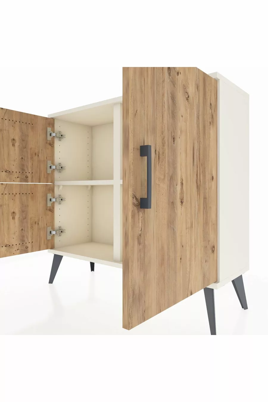 Commode Arges 2 étagères 3 portes Pierre de lune-Pin/Pierre de lune