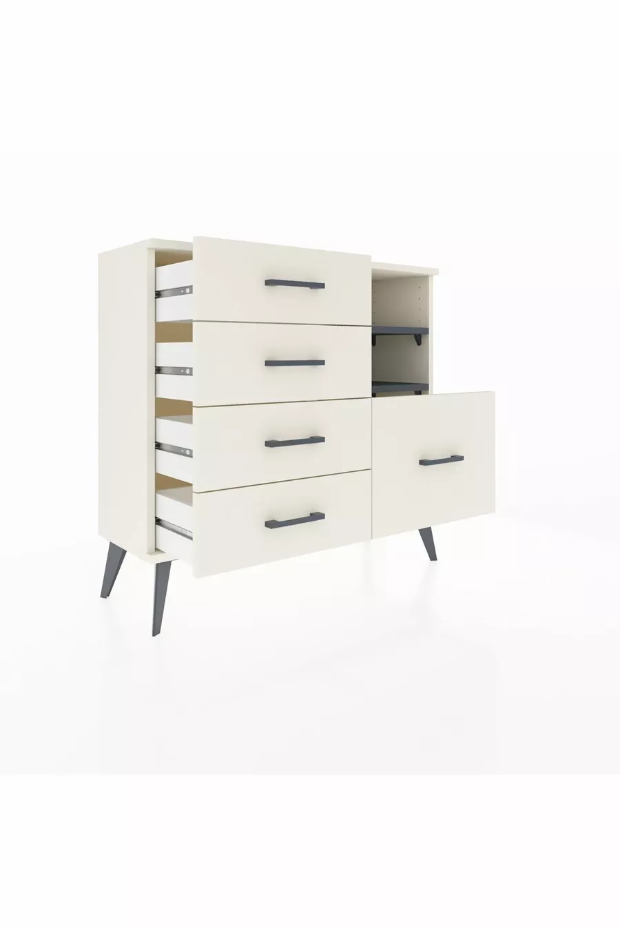 Commode Arges 2 étagères 5 tiroirs Nacré-Anthracite/Nacré