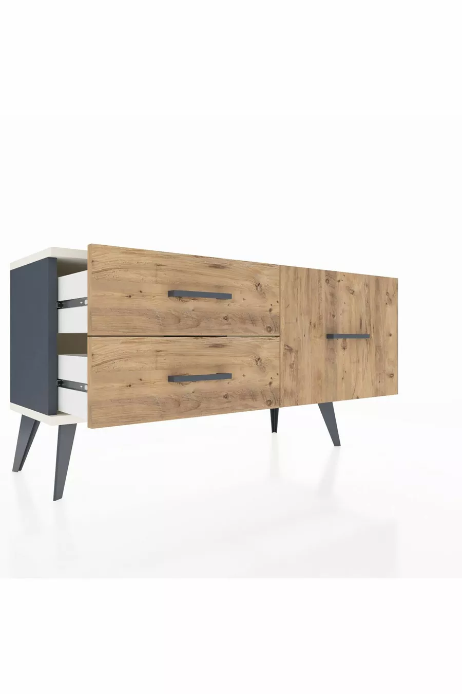 Commode Arges 3 étagères Anthracite-Pierre d'ardoise / Pin