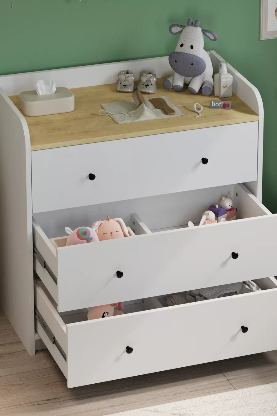 Commode à 3 tiroirs, commode à 6 compartiments, armoire de chambre à coucher, Begüm Safir Chêne Blanc