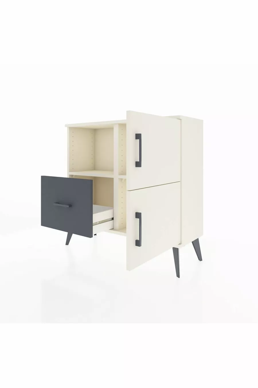 Commode Arges à 2 étagères, 1 tiroir, 2 portes, Pierre de lune/Anthracite