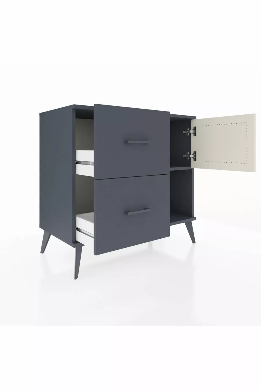 Commode Hyperion à une étagère, 2 tiroirs et une porte, Anthracite-Pierre de lune/Anthracite