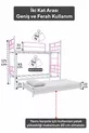 Lit superposé Koza avec tiroir pour 3 personnes, compatible avec matelas, métal rose clair