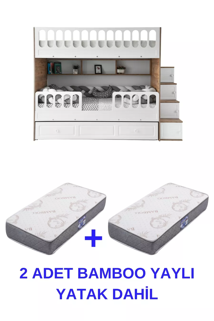 Lits superposés à volets / 2 matelas avec ressorts en bambou inclus / MDF à 100%