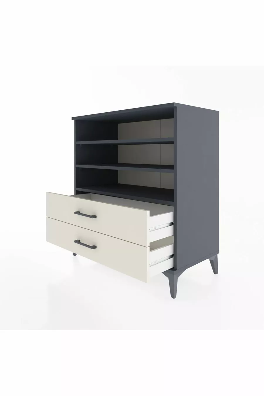 Commode Hyperion 3 étagères 2 tiroirs Anthracite-Pierre de Lune