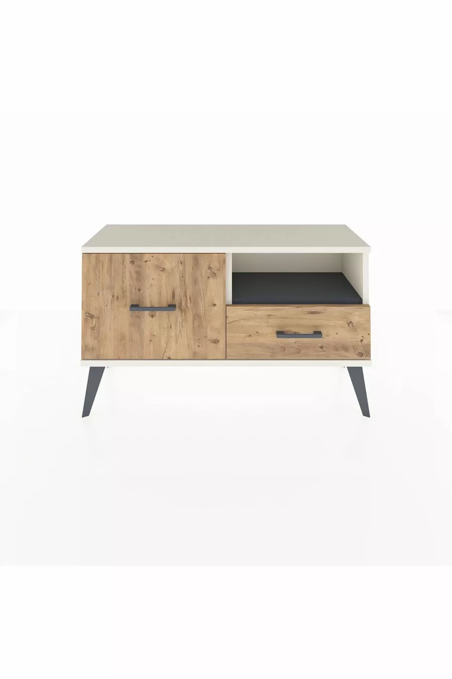 Commode Arges à une étagère et 2 tiroirs Agate-Anthracite/Merisiers