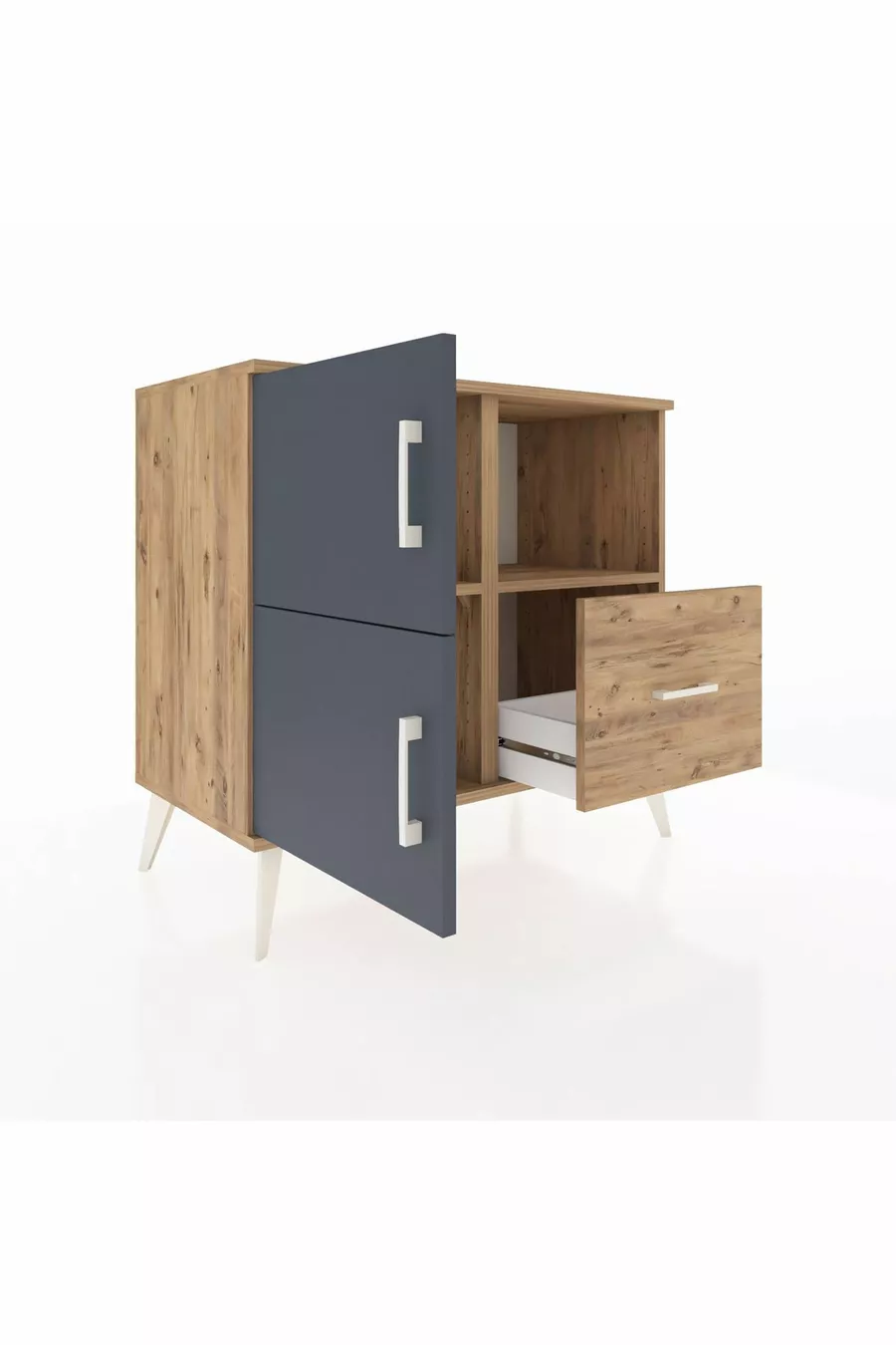 Commode Hyperion 2 étagères 1 tiroir 2 portes Pins-Anthracite/Pins