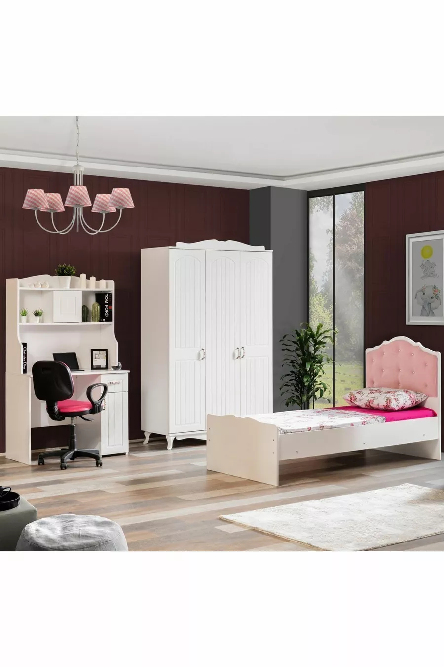 Chambre d'eau pour jeunes - Armoire 3 portes, lit, bureau