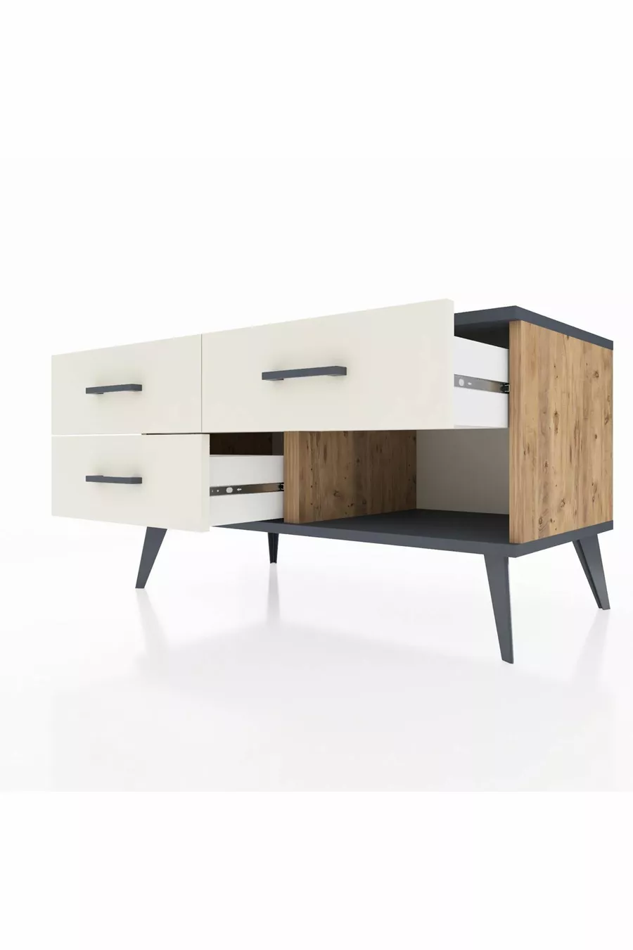 Commode Hyperion 3 tiroirs Pin-Anthracite/Gris pierre