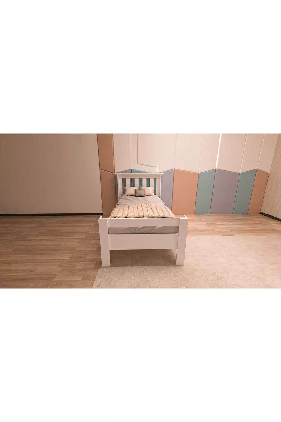 Ensemble de chambre d'adolescent en MDF blanc 4 pièces (lit, armoire, bibliothèque et bureau)