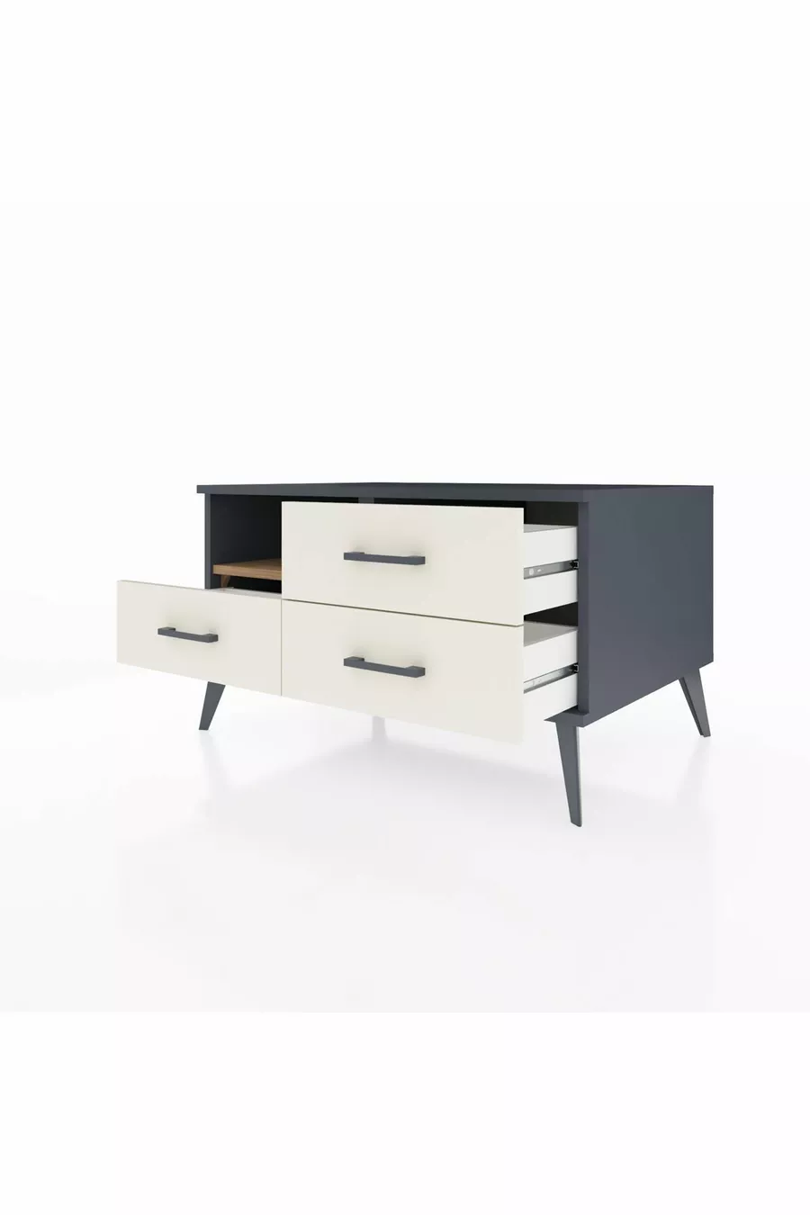 Commode Kronos à une étagère et 3 tiroirs Anthracite-Sapin/Mer de pierre