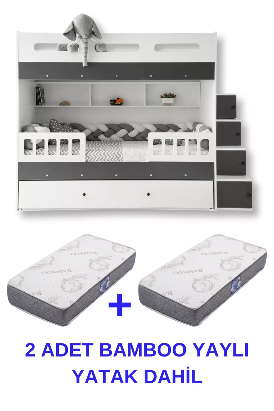 Lit superposé Berlin / 2 pièces avec matelas à ressorts en bambou inclus