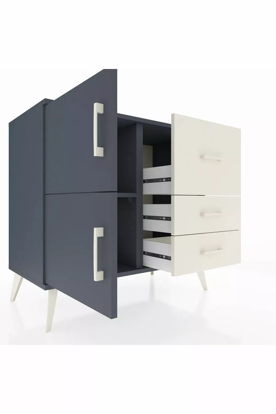 Commode Hyperion à une étagère, 3 tiroirs et 2 portes, Anthracite-Anthracite/Pierre de lune