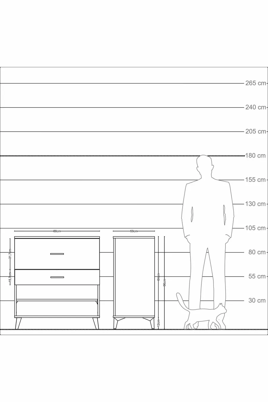 Commode Kronos à une étagère et 2 tiroirs Anthracite-Pierre de Lune