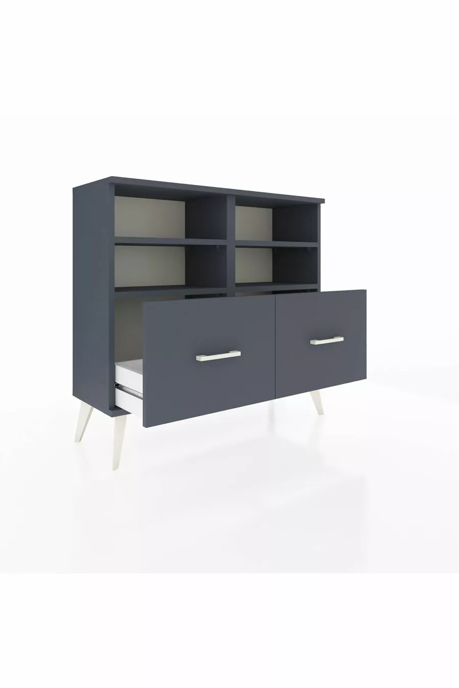 Commode Arges 4 étagères 2 tiroirs Anthracite-Anthracite