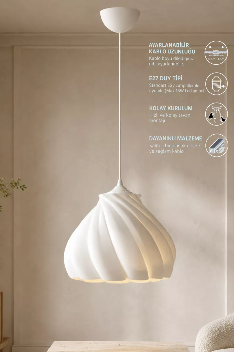 Suspension Simple Blanche Citrouille, Cuisine Style Campagne Moderne, Lustre Salon, Chambre (Bioplastique) 
