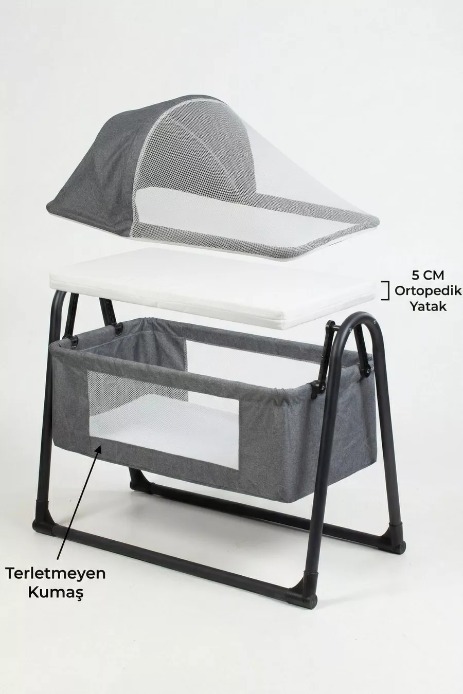 Lit bébé à côtés épais, avec moustiquaire et tente, suspendu. Berceau panier portable neuf anthracite