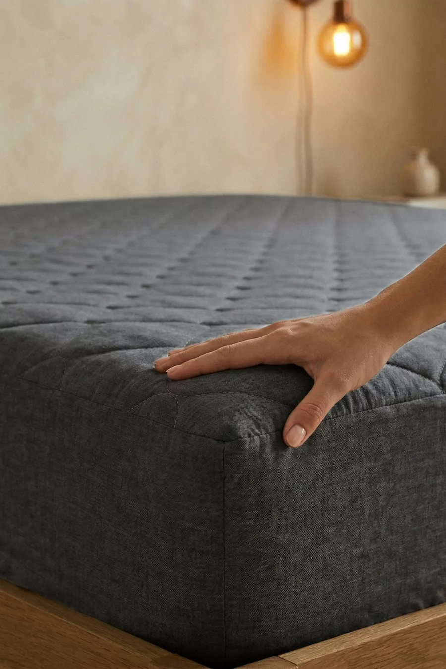 Protège-matelas en coton matelassé, ajustable, bord complet, imperméable, gris