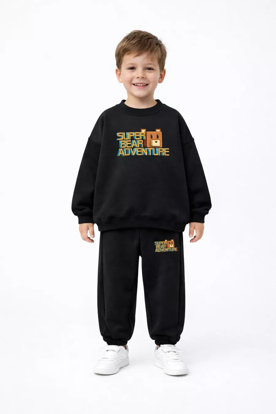 Super Bear Adventure Ensemble de survêtement unisexe pour enfants, oversize avec imprimé Super Bear, sans molleton
