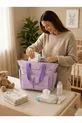 Sac Quotidien Hydrofuge - Compartiment pour Ordinateur Portable, Détails Matelassés, Multi-Poches, Poche pour Biberon, Accessoire de Valise, Sac Maman Violet, Sac de Soins pour Bébé Violet, Sac de Maman