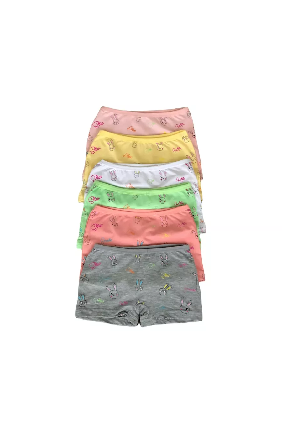 Lot de 6 boxers en coton pour fille avec motif lapin multicolore en tissu extensible