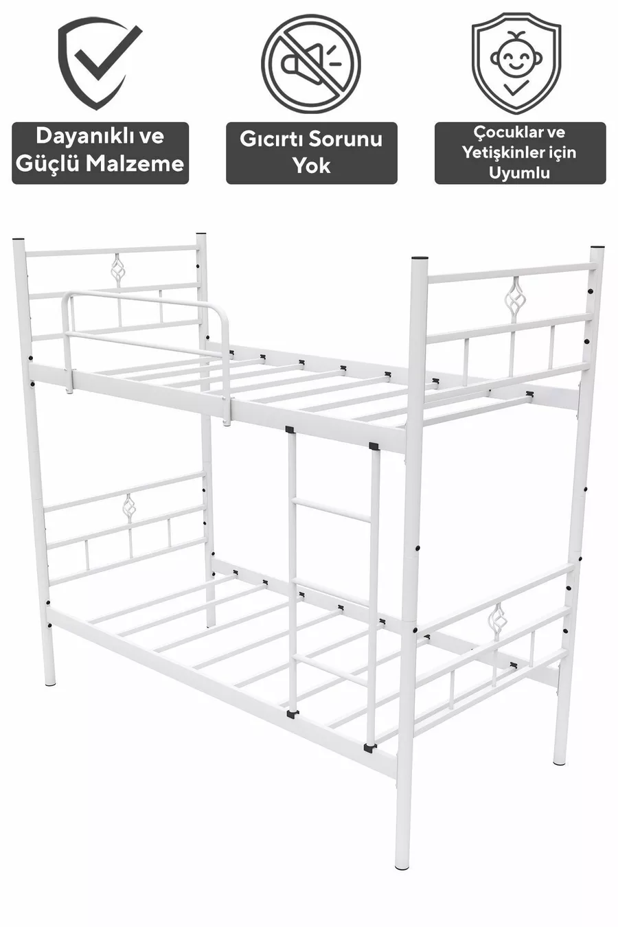 Lit superposé en métal blanc détachable Koza Ranza compatible avec matelas 