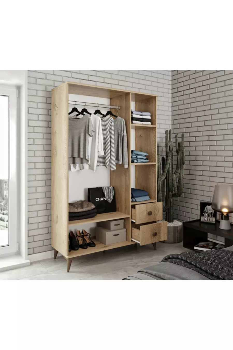 Akasya 3 Kapaklı 2 Çekmeceli Mdf Gardrop Elbise Dolabı Meşe - Tamamı 1. Kalite Mdf