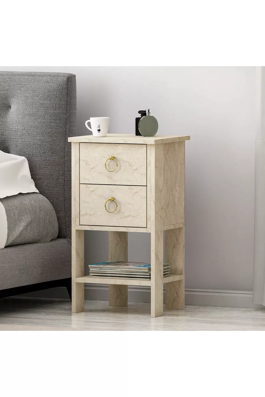 Table de chevet Cevheri 2 tiroirs - Travertin