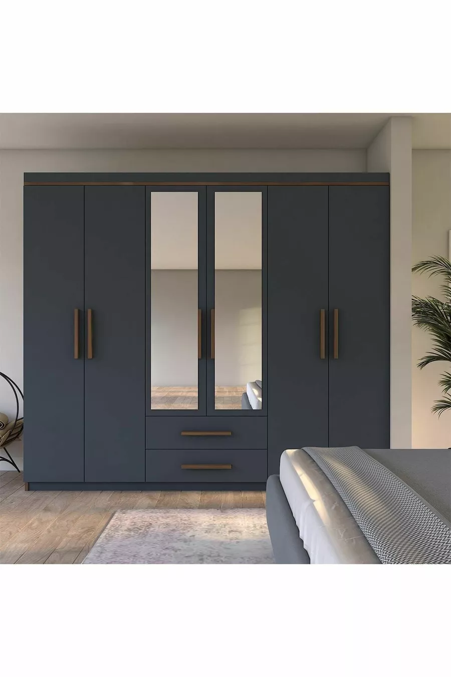 Armoire  Armin à 6 portes et 2 tiroirs avec miroir