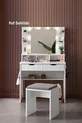 Coiffeuse Diva Hollywood avec Miroir, Éclairage LED, Étagères et Tiroirs, Pouf d'Assise Inclus, Blanche, avec Cadeau